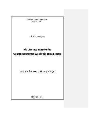 Luận văn Bảo lãnh thực hiện hợp đồng tại ngân hàng thương mại cổ phần Sài Gòn - Hà Nội