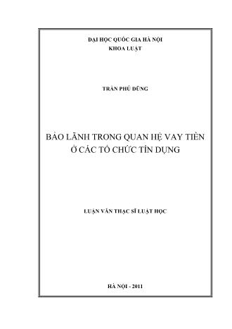 Luận văn Bảo lãnh trong quan hệ vay tiền ở các tổ chức tín dụng