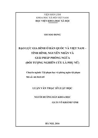 Luận văn Bạo lực gia đình ở Hàn Quốc và Việt Nam – Tình hình, nguyên nhân và giải pháp phòng ngừa (đối tượng nghiên cứu là phụ nữ)