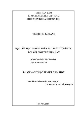 Luận văn Bạo lực học đường trên báo điện tử dân trí đối với giới trẻ hiện nay