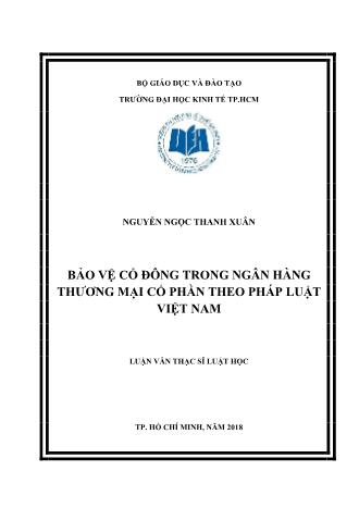 Luận văn Bảo vệ cổ đông trong ngân hàng thương mại cổ phần theo pháp luật Việt Nam