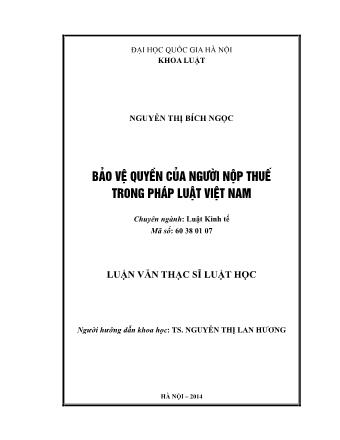 Luận văn Bảo vệ quyền của người nộp thuế trong pháp luật Việt Nam