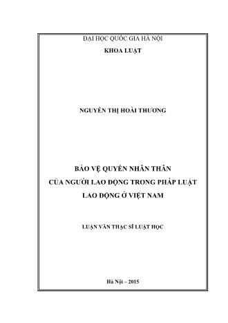 Luận văn Bảo vệ quyền nhân thân của người lao động trong pháp luật lao động ở Việt Nam