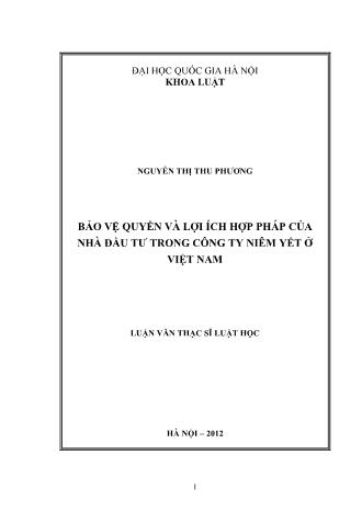 Luận văn Bảo vệ quyền và lợi ích hợp pháp của nhà đầu tư trong công ty niêm yết ở Việt Nam