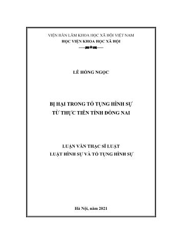 Luận văn Bị hại trong tố tụng hình sự từ thực tiễn tỉnh Đồng Nai