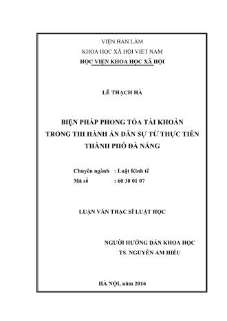 Luận văn Biện pháp phong tỏa tài khoản trong thi hành án dân sự từ thực tiễn Thành phố Đà Nẵng