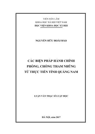 Luận văn Các biện pháp hành chính phòng, chống tham nhũng từ thực tiễn tỉnh Quảng Nam