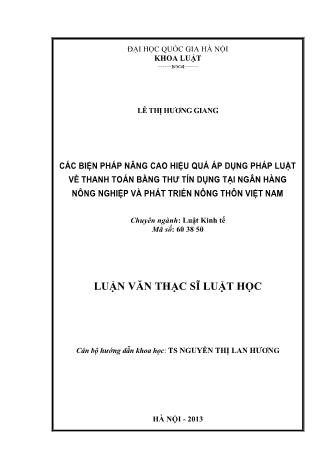 Luận văn Các biện pháp nâng cao hiệu quả áp dụng pháp luật về thanh toán bằng thư tín dụng tại ngân hàng nông nghiệp và phát triển nông thôn Việt Nam