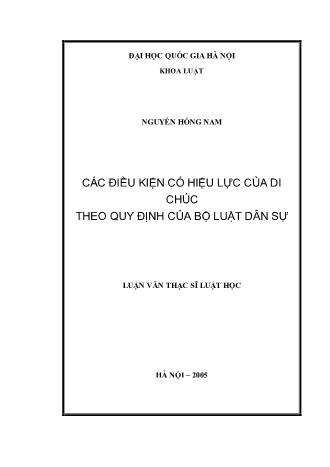 Luận văn Các điều kiện có hiệu lực của di chúc theo quy định của bộ luật dân sự