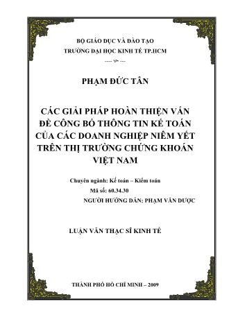 Luận văn Các giải pháp hoàn thiện vấn đề công bố thông tin kế toán của các doanh nghiệp niêm yết trên thị trường chứng khoán Việt Nam