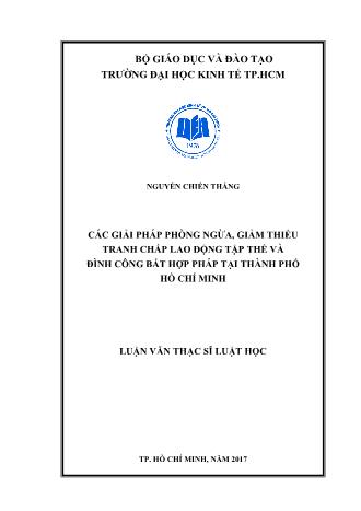 Luận văn Các giải pháp phòng ngừa, giảm thiểu tranh chấp lao động tập thể và đình công bất hợp pháp tại Thành phố Hồ Chí Minh