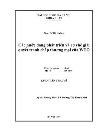 Luận văn Các nước đang phát triển và cơ chế giải quyết tranh chấp thương mại của WTO