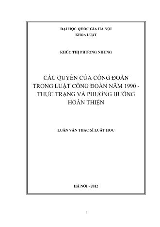 Luận văn Các quyền của công đoàn trong luật công đoàn năm 1990 - Thực trạng và phương hướng hoàn thiện