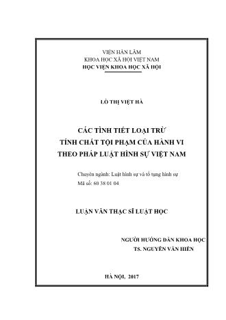 Luận văn Các tình tiết loại trừ tính chất tội phạm của hành vi theo pháp luật hình sự Việt Nam