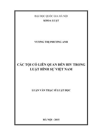 Luận văn Các tội có liên quan đến HIV trong luật hình sự Việt Nam