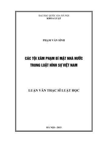 Luận văn Các tội phạm bí mật Nhà nước trong luật hình sự Việt Nam