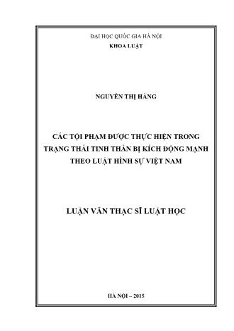 Luận văn Các tội phạm được thực hiện trong trạng thái tinh thần bị kích động mạnh theo luật hình sự Việt Nam