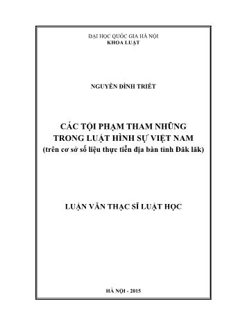 Luận văn Các tội phạm tham nhũng trong luật hình sự Việt Nam (trên cơ sở số liệu thực tiễn địa bàn tỉnh Đăk Lăk)