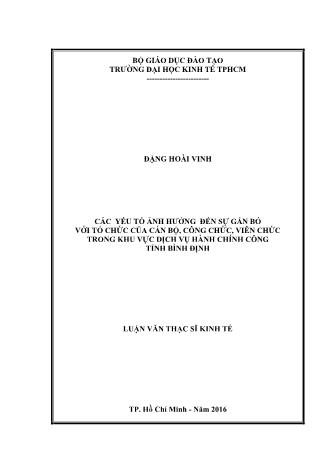 Luận văn Các yếu tố ảnh hưởng đến sự gắn bó với tổ chức của cán bộ, công chức, viên chức trong khu vực dịch vụ hành chính công tỉnh Bình Định