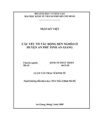 Luận văn Các yếu tố tác động đến nghèo ở huyện An Phú tỉnh An Giang