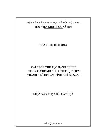 Luận văn Cải cách thủ tục hành chính theo cơ chế một cửa từ thực tiễn Thành phố Hội An, tỉnh Quảng Nam