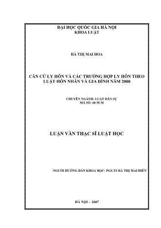 Luận văn Căn cứ ly hôn và các trường hợp ly hôn theo luật hôn nhân và gia đình năm 2000