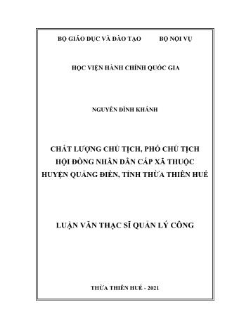 Luận văn Chất lượng chủ tịch, phó chủ tịch hội đồng nhân dân cấp xã thuộc huyện Quảng Điền, tỉnh Thừa Thiên Huế