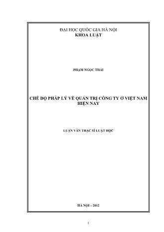 Luận văn Chế độ pháp lý về quản trị công ty ở Việt Nam hiện nay