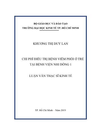 Luận văn Chi phí điều trị bệnh viêm phổi ở trẻ tại bệnh viện Nhi Đồng 1