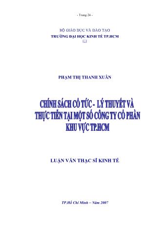 Luận văn Chính sách cổ tức - Lý thuyết và thực tiễn tại một số công ty cổ phần khu vực TP. HCM