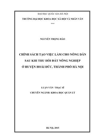 Luận văn Chính sách tạo việc làm cho nông dân sau khi thu hồi đất nông nghiệp ở huyện Hoài Đức, Thành phố Hà Nội