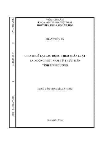 Luận văn Cho thuê lại lao động theo pháp luật lao động Việt Nam từ thực tiễn tỉnh Bình Dương