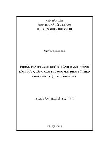 Luận văn Chống cạnh tranh không lành mạnh trong lĩnh vực quảng cáo thương mại điện tử theo pháp luật Việt Nam hiện nay