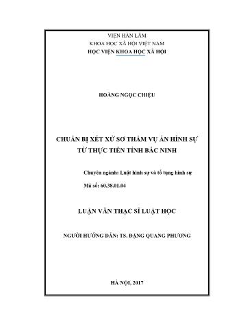 Luận văn Chuẩn bị xét xử sơ thẩm vụ án hình sự từ thực tiễn tỉnh Bắc Ninh