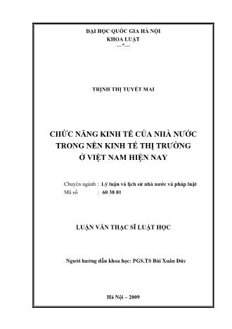 Luận văn Chức năng kinh tế của nhà nước trong nền kinh tế thị trường ở Việt Nam hiện nay