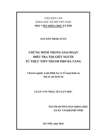 Luận văn Chứng minh trong giai đoạn điều tra tội giết người từ thực tiễn Thành phố Đà Nẵng