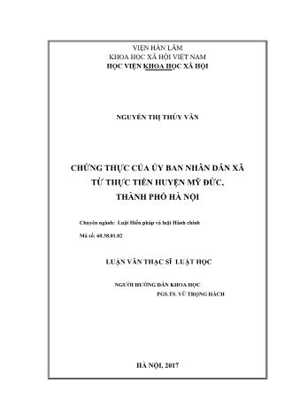 Luận văn Chứng thực của ủy ban nhân dân xã từ thực tiễn huyện Mỹ Đức, Thành phố Hà Nội