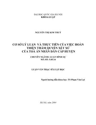 Luận văn Cơ sở lý luận và thực tiễn của việc hoàn thiện thẩm quyền xét xử của toà án nhân dân cấp huyện