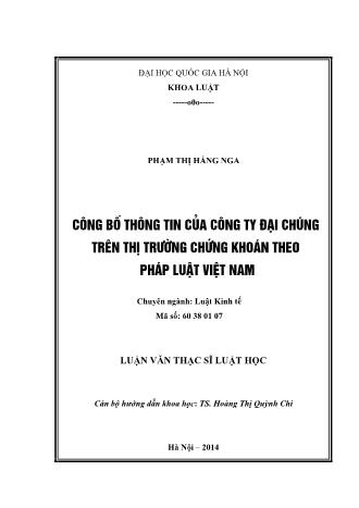 Luận văn Công bố thông tin của công ty đại chúng trên thị trường chứng khoán theo pháp luật Việt Nam