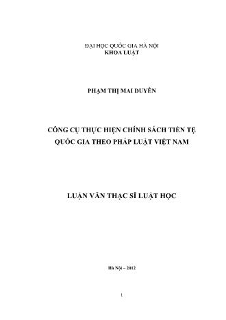 Luận văn Công cụ thực hiện chính sách tiền tệ quốc gia theo pháp luật Việt Nam