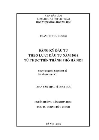 Luận văn Đăng ký đầu tư theo luật đầu tư năm 2014 từ thực tiễn Thành phố Hà Nội