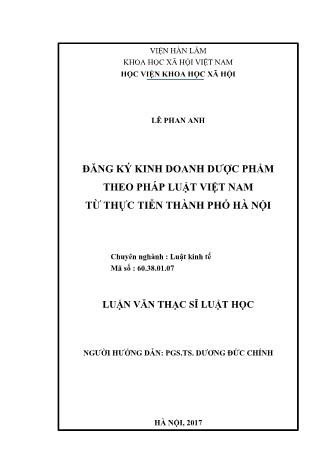 Luận văn Đăng ký kinh doanh dược phẩm theo pháp luật Việt Nam từ thực tiễn Thành phố Hà Nội