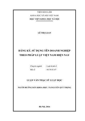 Luận văn Đăng ký, sử dụng tên doanh nghiệp theo pháp luật Việt Nam hiện nay