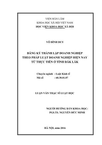 Luận văn Đăng ký thành lập doanh nghiệp theo pháp luật doanh nghiệp hiện nay từ thực tiễn ở tỉnh Đăk Lăk