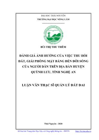 Luận văn Đánh giá ảnh hưởng của việc thu hồi đất, giải phóng mặt bằng đến đời sống của người dân trên địa bàn huyện Quỳnh Lưu, tỉnh Nghệ An