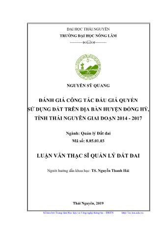 Luận văn Đánh giá công tác đấu giá quyền sử dụng đất trên địa bàn huyện Đồng Hỷ, tỉnh Thái Nguyên giai đoạn 2014 - 2017