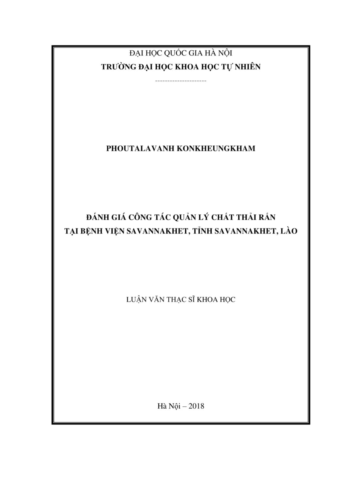 Luận văn Đánh giá công tác quản lý chất thải rắn tại bệnh viện Savannakhet, tỉnh Savannakhet, Lào