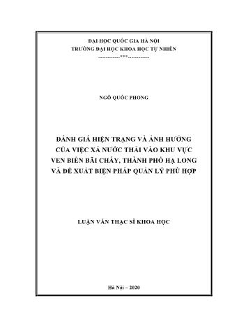 Luận văn Đánh giá hiện trạng và ảnh hưởng của việc xả nước thải vào khu vực ven biển Bãi Cháy, Thành phố Hạ Long và đề xuất biện pháp quản lý phù hợp