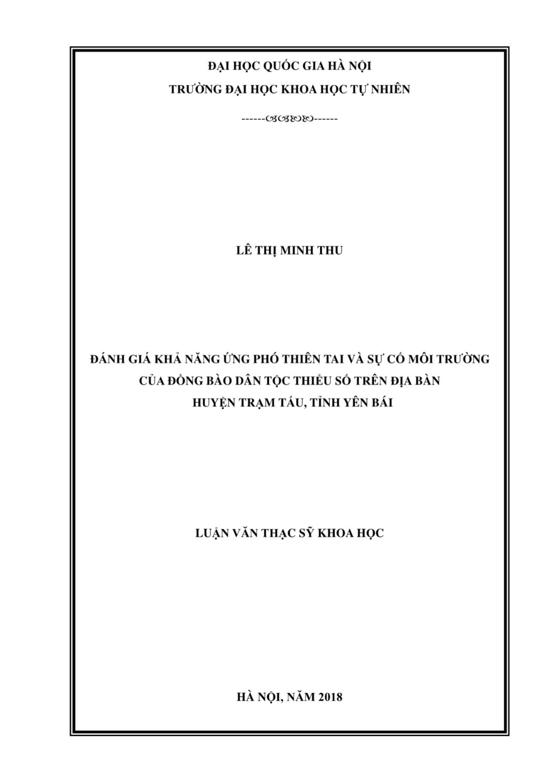 Luận văn Đánh giá khả năng ứng phó thiên tai và sự cố môi trường của đồng bào dân tộc thiếu số trên địa bàn huyện Trạm Tấu, tỉnh Yên Bái