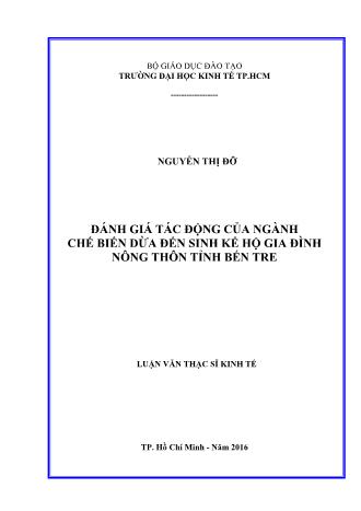 Luận văn Đánh giá tác động của ngành chế biến dừa đến sinh kế hộ gia đình nông thôn tỉnh Bến Tre